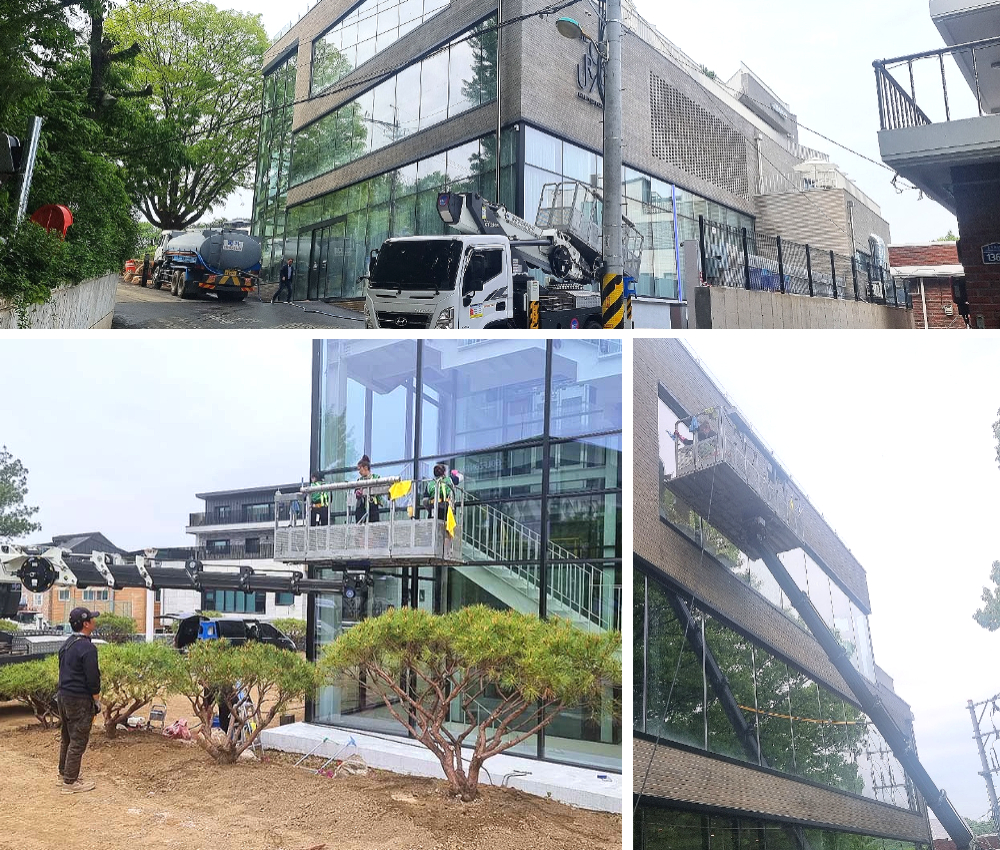 하남시 외벽청소와 스카이차타고 미사역 미사동 모든 건물을 깨끗하게 관한 작업사진입니다.