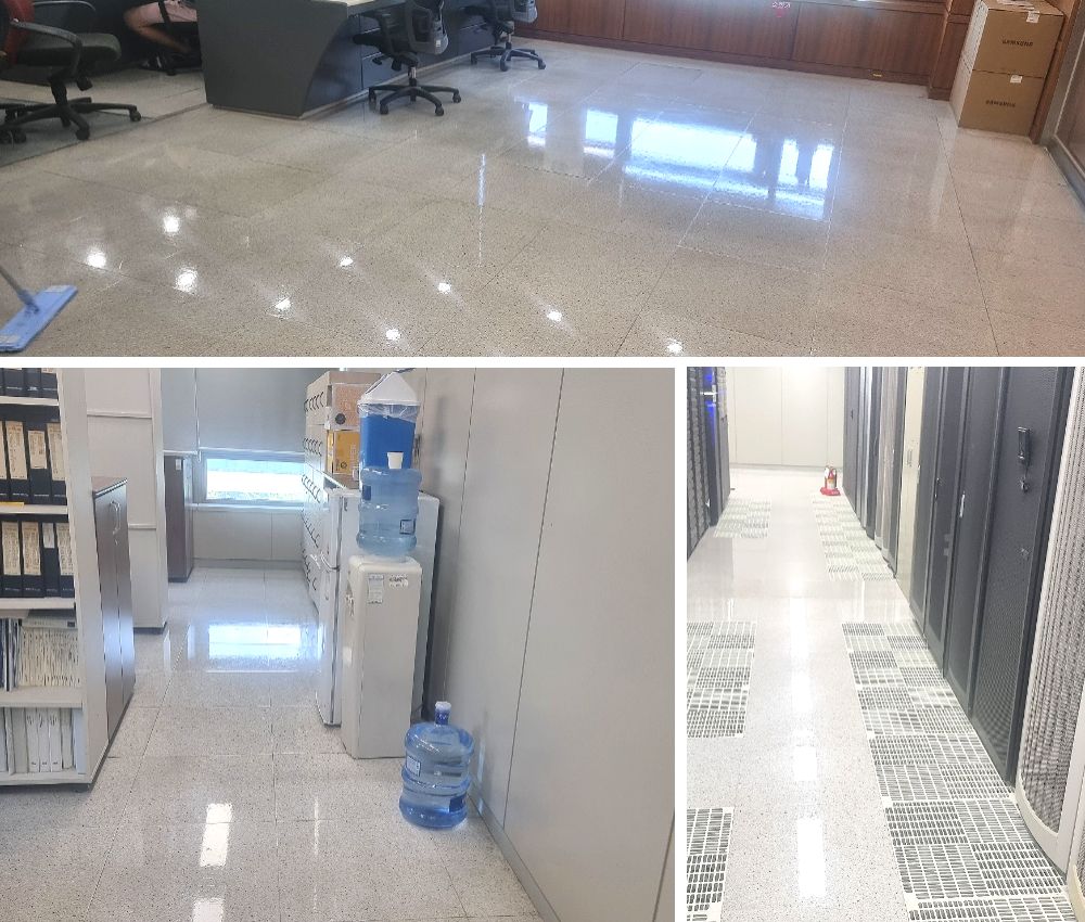 하남시 지식산업센터 전산실 악세스플로어 왁싱 - 깨끗한 작업환경을 위한 필수 조치 관한 작업사진입니다.